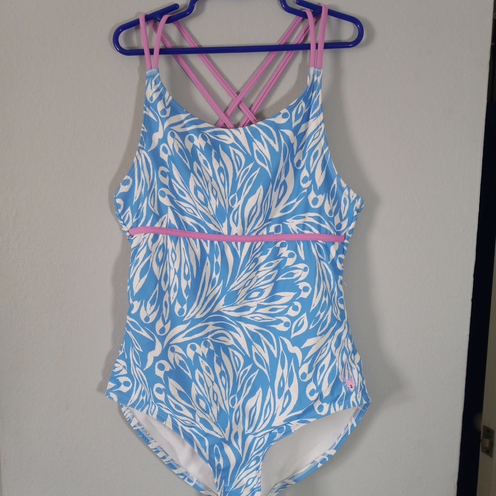 Spyder Blue and White Kids One Piece Swimsuit Size L 12-14